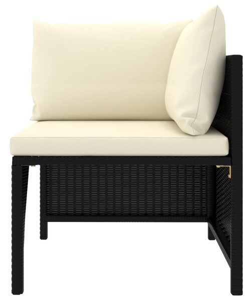 8 részes fekete polyrattan kerti bútorszett párnákkal