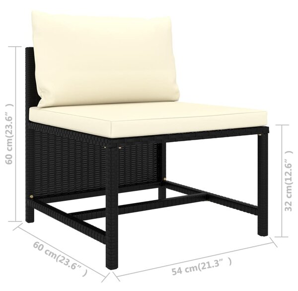 12 részes fekete polyrattan kerti bútorszett párnákkal