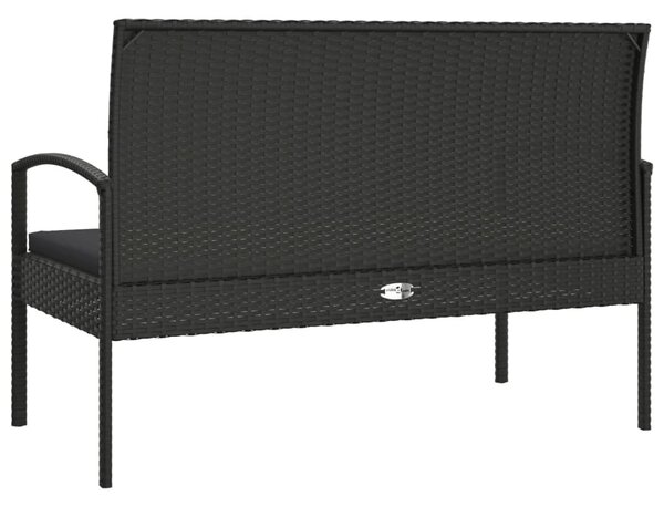 Fekete polyrattan kerti pad párnával 105 cm