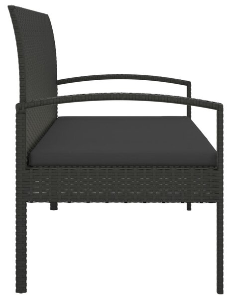 Fekete polyrattan kerti pad párnával 105 cm
