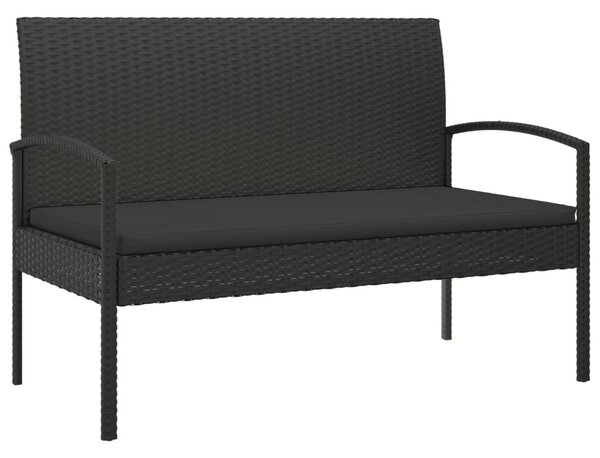 Fekete polyrattan kerti pad párnával 105 cm