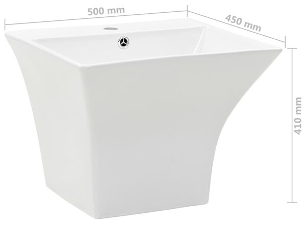 Falra szerelhető fehér kerámia mosdókagyló 500 x 450 x 410 mm
