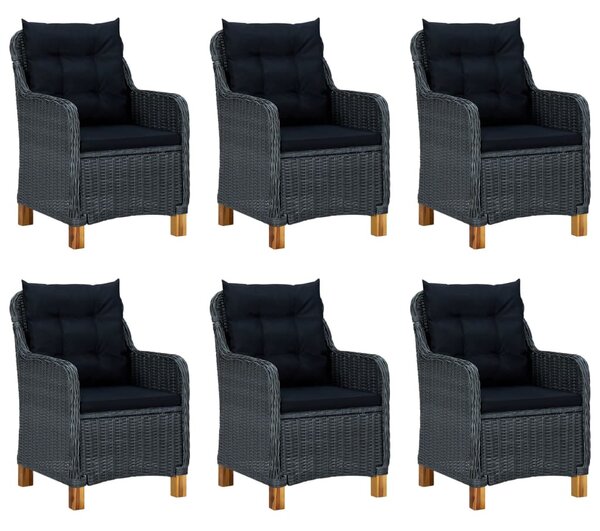 7 részes sötétszürke polyrattan kültéri étkezőszett párnákkal