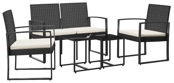 VidaXL 5 részes fekete polyrattan kerti étkezőgarnitúra párnákkal