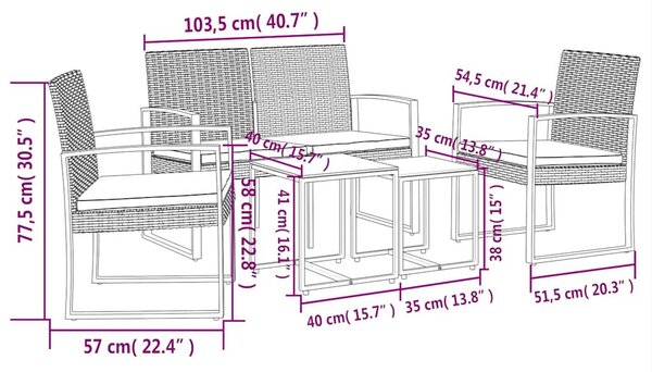 VidaXL 5 részes fekete polyrattan kerti étkezőgarnitúra párnákkal