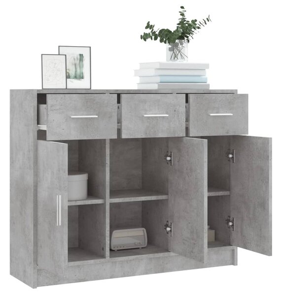 Betonszürke szerelt fa tálalószekrény 91x28x75 cm