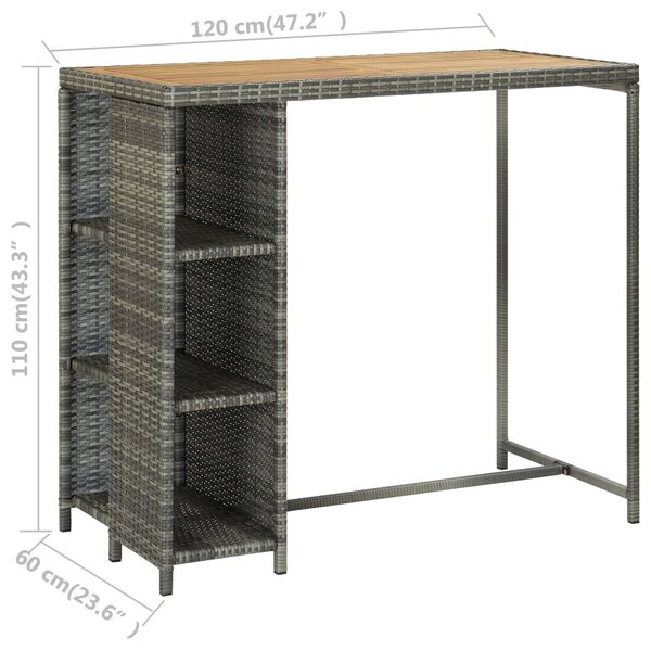 5 darabos szürke polyrattan kerti bárszett párnákkal