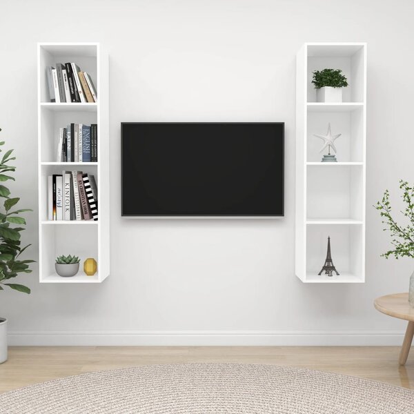 2 db fehér szerelt fa falra szerelhető TV-szekrény