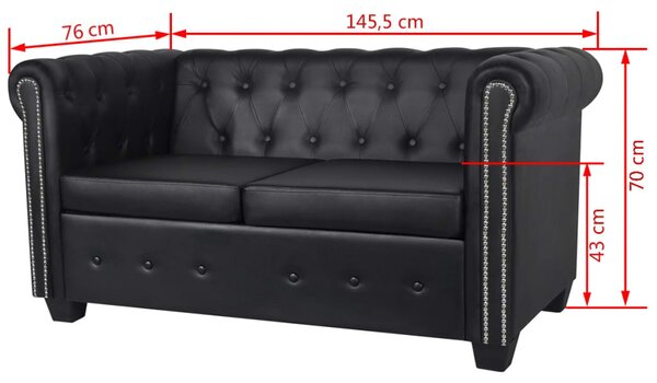2 személyes és 3 személyes fekete műbőr Chesterfield kanapé