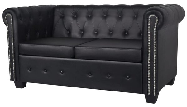 2 személyes fekete műbőr Chesterfield kanapé