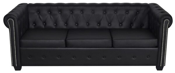 2 személyes és 3 személyes fekete műbőr Chesterfield kanapé