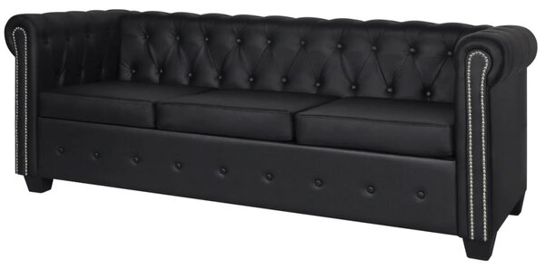 2 személyes és 3 személyes fekete műbőr Chesterfield kanapé