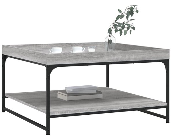Szürke sonoma szerelt fa és vas dohányzóasztal 80 x 80 x 45 cm