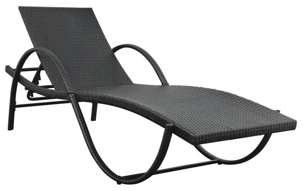2 db fekete polyrattan napozóágy asztallal
