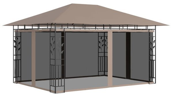 Tópszínű pavilon szúnyoghálóval/LED fényfüzérrel 4 x 3 x 2,73 m