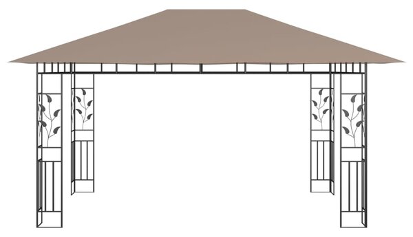Tópszínű pavilon szúnyoghálóval/LED fényfüzérrel 4 x 3 x 2,73 m