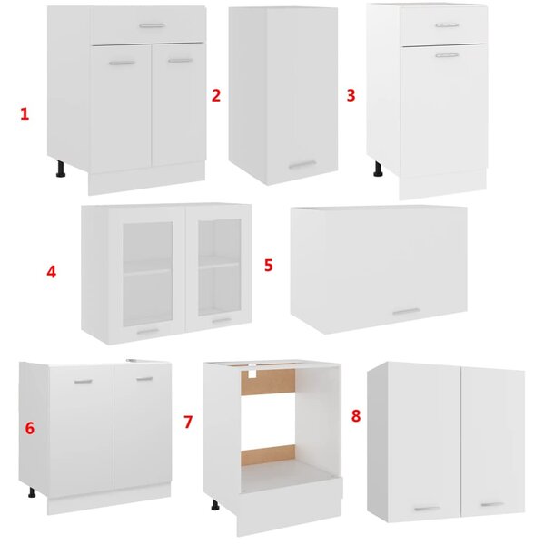 Lyon 8 részes fehér szerelt fa konyhai szekrénygarnitúra