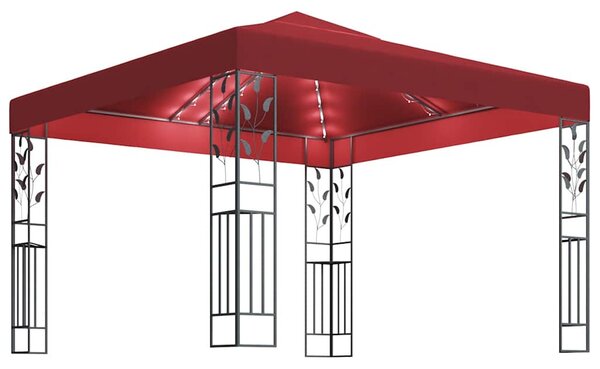 Bordó pavilon LED fényfüzérrel 3 x 3 m
