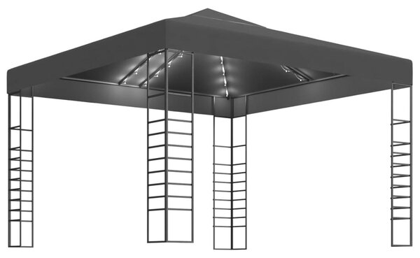 Antracitszürke kerti pavilon LED fényfüzérrel 3 x 3 m
