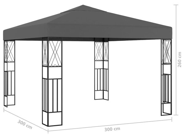 Antracitszürke szövet pavilon LED fényfüzérrel 3 x 3 m
