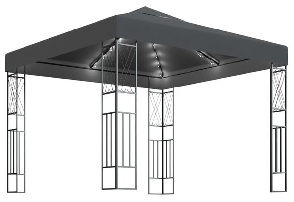 Antracitszürke szövet pavilon LED fényfüzérrel 3 x 3 m