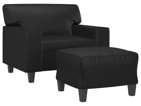 Fekete műbőr kanapéfotel lábtartóval 60 cm