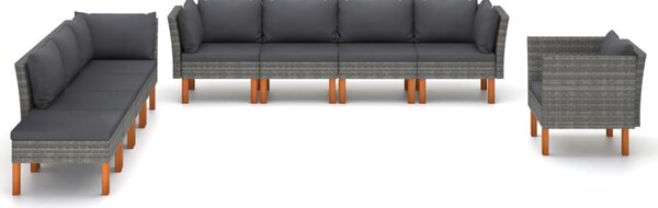 9 részes szürke polyrattan és eukaliptuszfa kerti ülőgarnitúra