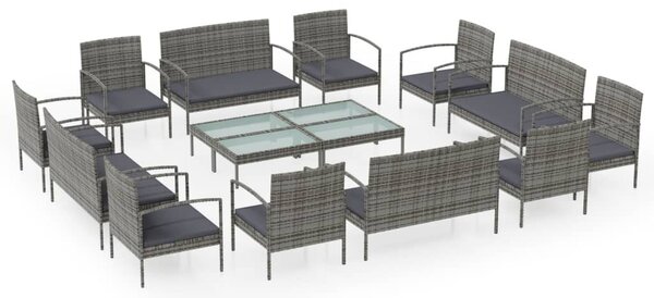 16 részes szürke polyrattan kerti ülőgarnitúra párnákkal