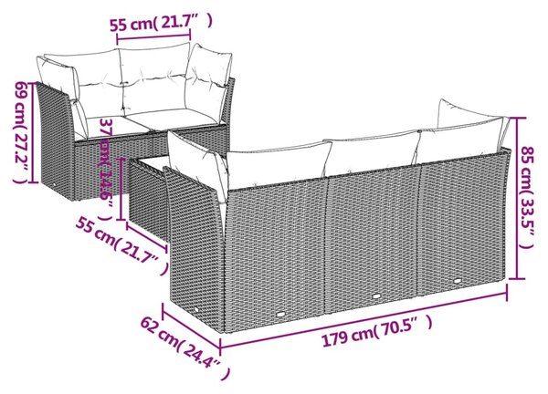 6 részes barna polyrattan kerti ülőgarnitúra párnával