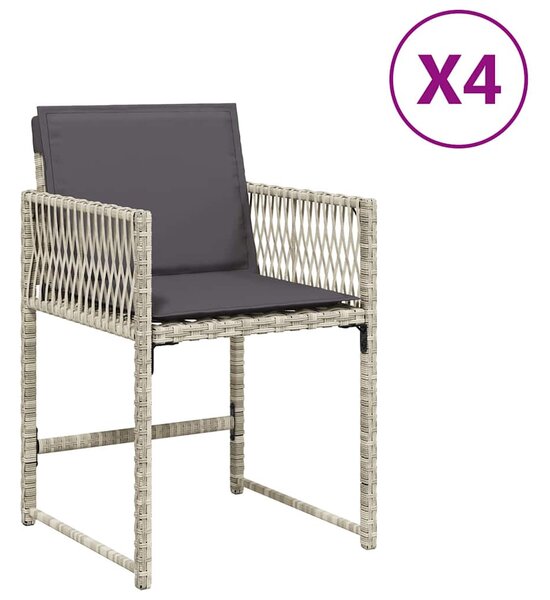 4 db világosszürke polyrattan kerti szék párnával