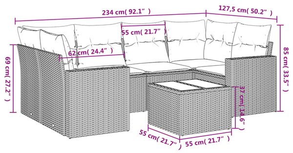 7 részes barna polyrattan kerti ülőgarnitúra párnákkal
