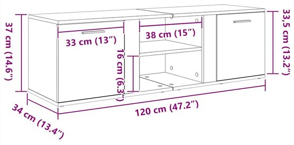 Szürke sonoma szerelt fa TV-szekrény 120 x 34 x 37 cm