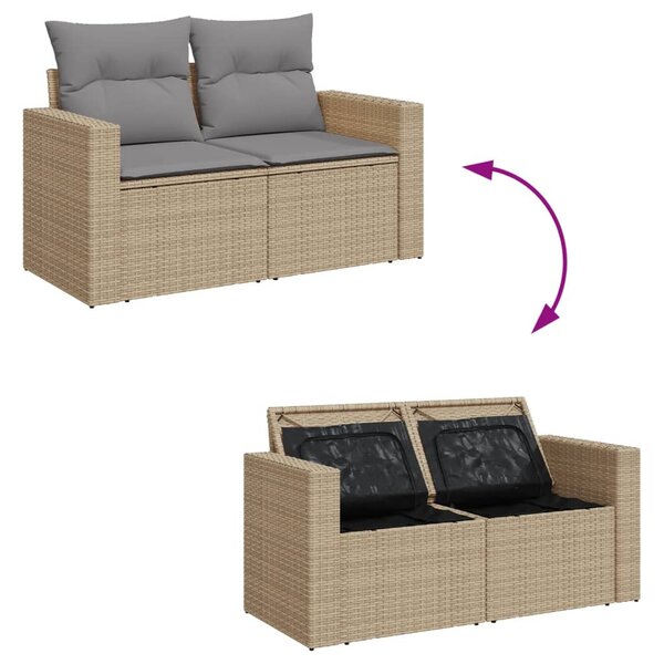 12 részes vegyes bézs polyrattan kerti ülőgarnitúra párnákkal