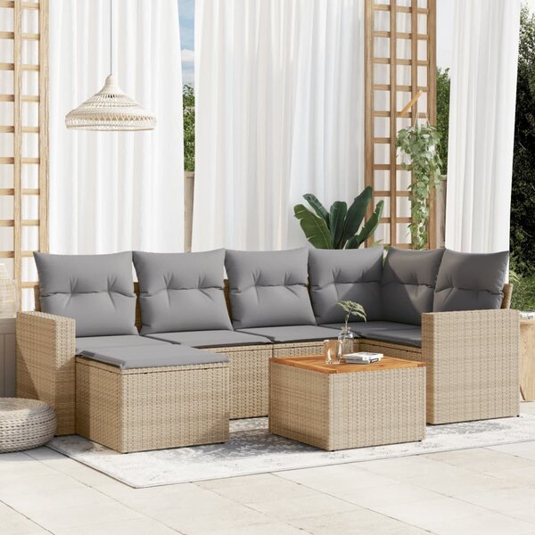 7 részes vegyes bézs polyrattan kerti ülőgarnitúra párnákkal