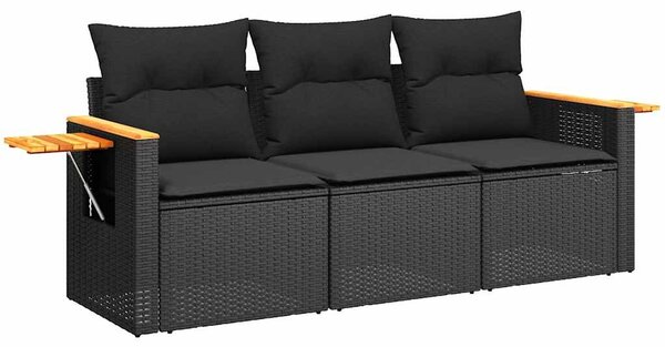 3 részes fekete polyrattan kerti ülőgarnitúra párnával
