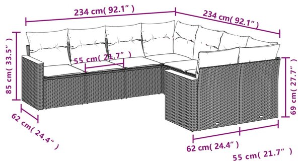 8 részes vegyes bézs polyrattan kerti ülőgarnitúra párnákkal