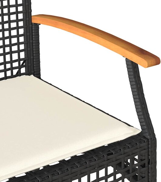 Fekete polyrattan és akácfa kerti pad párnával