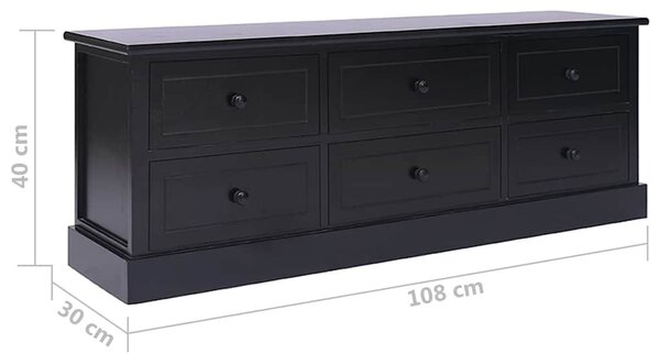 Fekete tömör császárfa TV-szekrény 108 x 30 x 40 cm