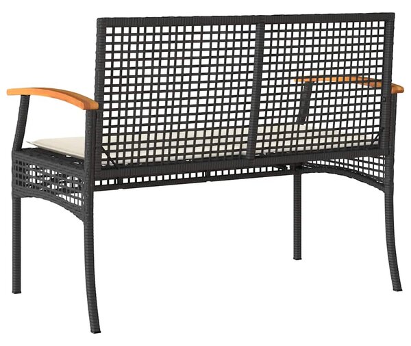 Fekete polyrattan és akácfa kerti pad párnával