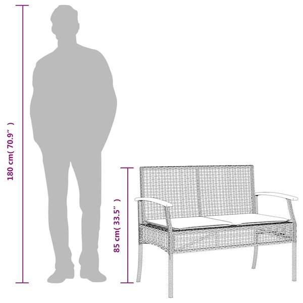 Fekete polyrattan és akácfa kerti pad párnával