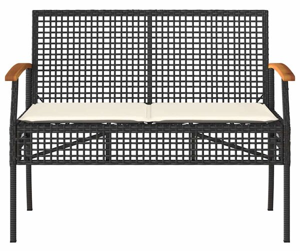 Fekete polyrattan és akácfa kerti pad párnával