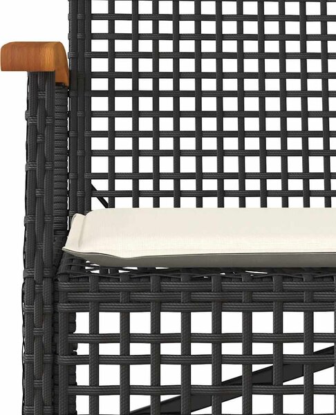 Fekete polyrattan és akácfa kerti pad párnával