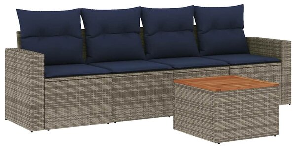 5 részes szürke polyrattan kerti ülőgarnitúra párnával