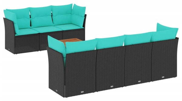 8 részes fekete polyrattan kerti ülőgarnitúra párnával