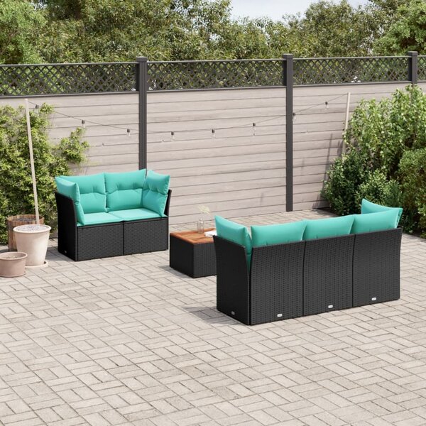 6 részes fekete polyrattan kerti ülőgarnitúra párnával