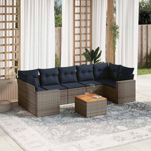 8 részes szürke polyrattan kerti ülőgarnitúra párnával