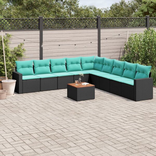 10 részes fekete polyrattan kerti ülőgarnitúra párnával
