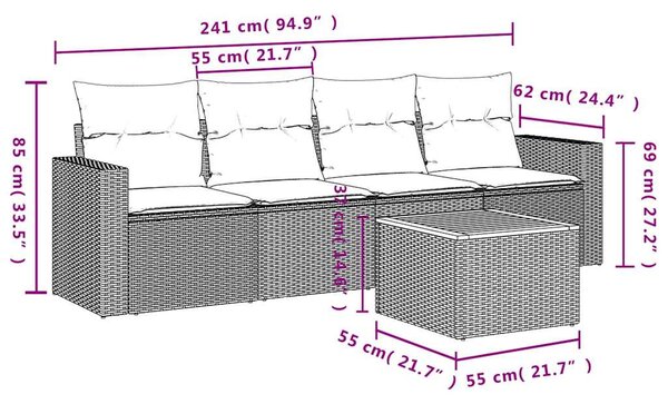 5 részes szürke polyrattan kerti ülőgarnitúra párnával