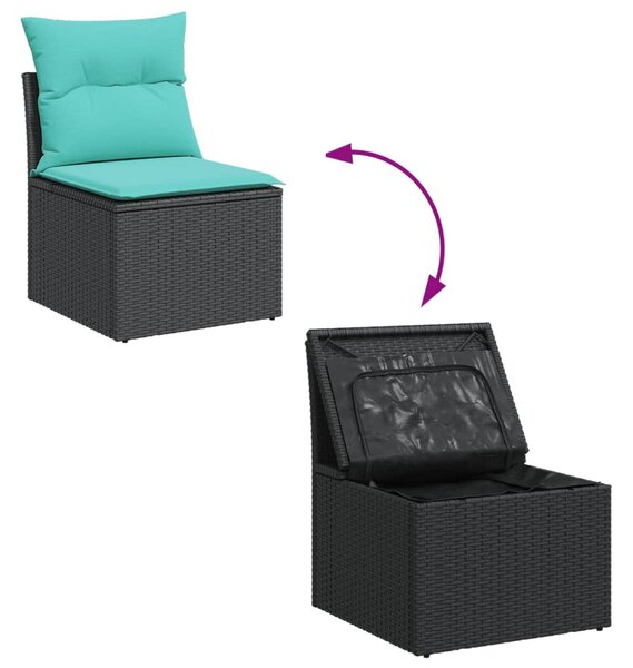 6 részes fekete polyrattan kerti ülőgarnitúra párnával