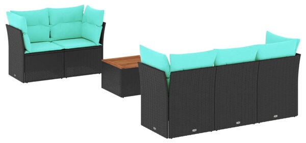 6 részes fekete polyrattan kerti ülőgarnitúra párnával